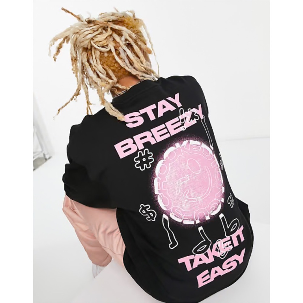 Crooked Tongues Oversized Sweatshirt with Stay Breezy Print